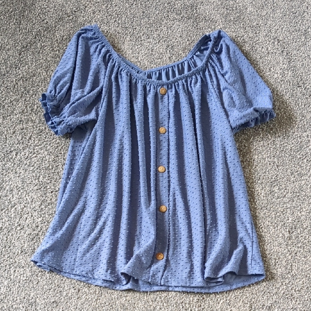 Blue Button-Down Women's Top